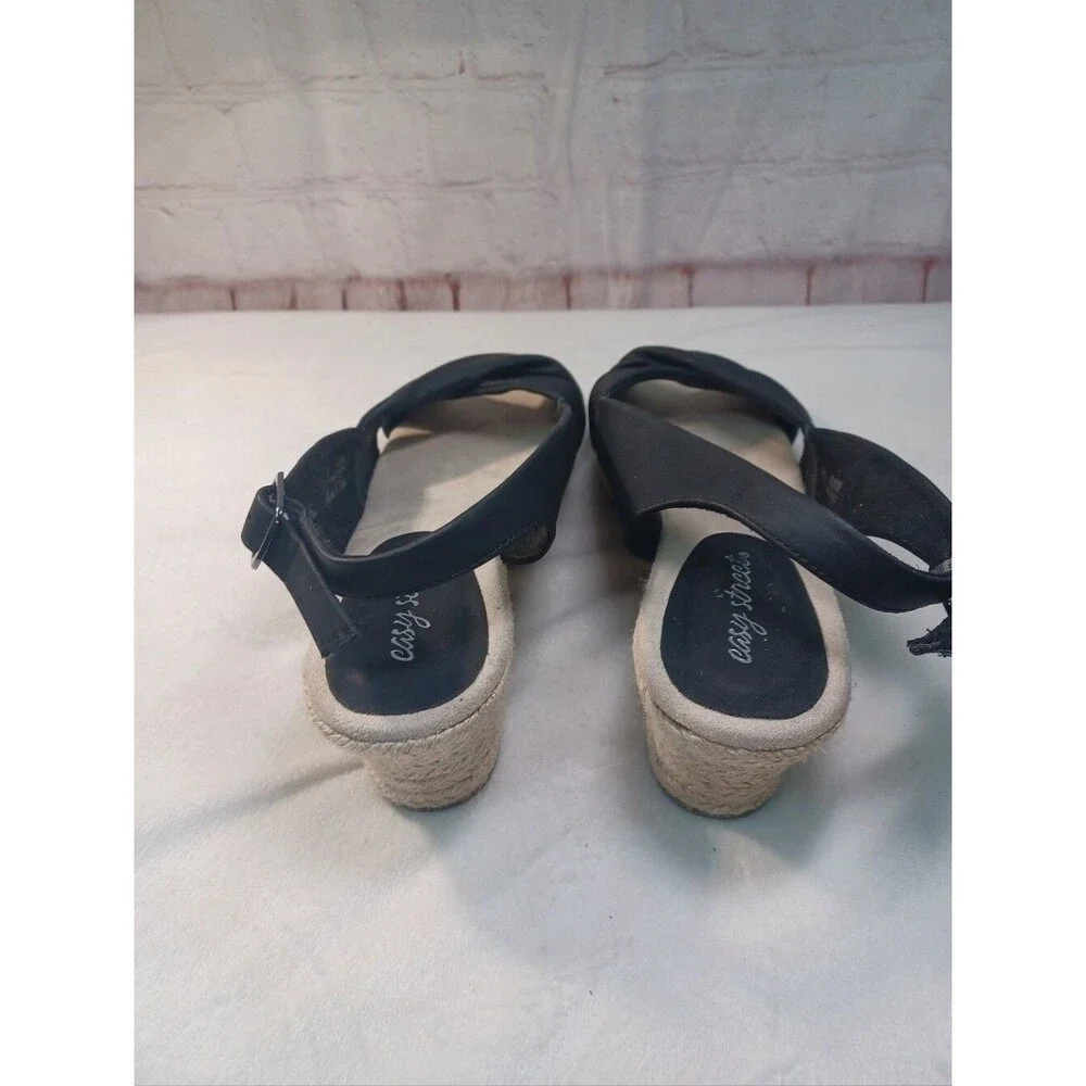 Easy Street Black Espadrille Wedge Slingback Sandals Women's Size 9.5WW